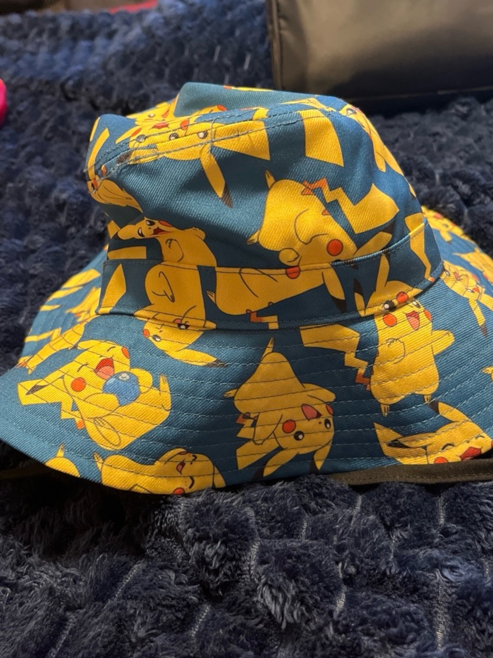 Pokemon Yellow Pikachu Pattern Blue Bucket Hat - Picture 2 of 4